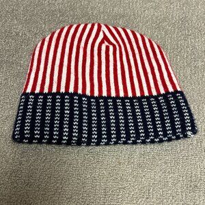 Vintage Made In America USA Winter Hat Beanie Red White And Blue Stars Stripes